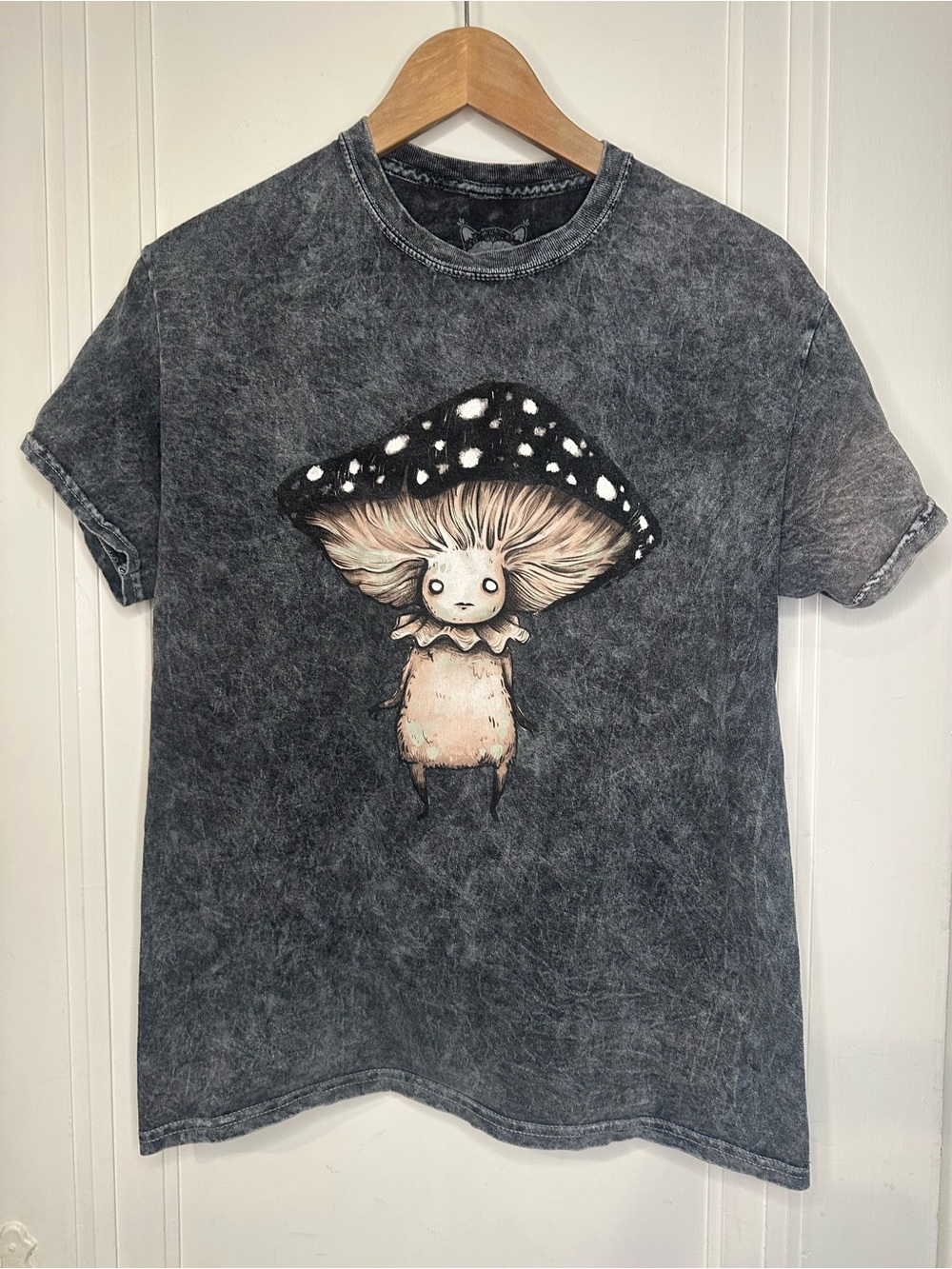 Hot Topic Black Washed Mushroom Graphic Short Sleeve Tee